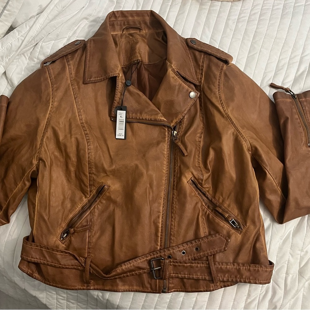 Max Studio Faux Leather Moto Jacket Asymmetrical Zip Minimalist Biker Chic NWT